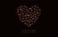 Coffee advertising design. Heart of coffee beans on a black background. High detailed realistic illustration