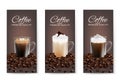 Coffee advertising flyer set, vector realistic illustration Royalty Free Stock Photo