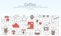 Coffee advertising vector flat line art illustration