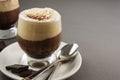 Coffee affogato with vanilla ice cream and espresso. Glass with coffee drink and icecream. Copy space Royalty Free Stock Photo