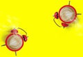 Coffee alarm clock collage a colored background classic retro