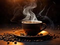 Coffee Aroma: A Hot Cup Amidst a Bed of Coffee Beans