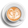 Coffee Art Cup Vector. Top View. Heart. Hot Cappuchino Coffee. White Mug. Illustration Royalty Free Stock Photo