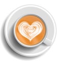 Coffee Art Vector. Cup Top View. Hot Cappuccino Coffee. White Mug. Realistic Illustration Royalty Free Stock Photo