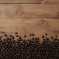 Coffee background mix of different coffee beans on wooden surface