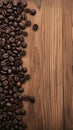 Coffee background mix of different coffee beans on wooden surface