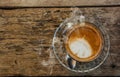 Coffee background, top view with copy space. background, cup of coffee and a smoke good morning, Hot coffee and spoon, Selective f Royalty Free Stock Photo
