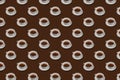 Coffee background. Trendy seamless pattern of white cups on brown backdrop Royalty Free Stock Photo