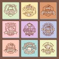 Coffee badge food thin line lettering for restaurant, cafe menu coffee house and shop sticker vector.