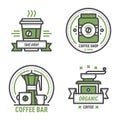 Coffee badge logo food design thin line lettering for restaurant, cafe menu coffee house and shop element beverage label
