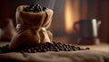 Coffee bag - coffee beans in canvas coffee sack Royalty Free Stock Photo