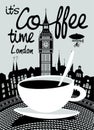 Coffee banner on background of London landscape