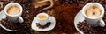 Coffee Banner Collage with espresso, croissant and coffee beans