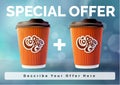 Coffee Banner 1 plus 1 Concept Blue Background. Vector EPS10