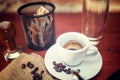 Coffee in bar or restaurant. Vintage effect on photo