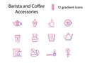 Coffee and barista appliance line icons set. Roasted beans. Isolated vector stock illustration