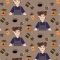 coffee and barista seamless pattern vector illustrations Royalty Free Stock Photo