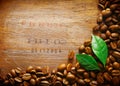 Coffee bean border on wood