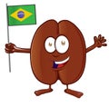 Coffee bean cartoon with brazilian flag