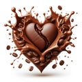 Coffee bean falling into chocolate splash heart shape isolated on white background Royalty Free Stock Photo