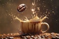 Coffee Bean Falling Into a Splash Cup Royalty Free Stock Photo