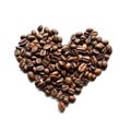 Coffee bean heart against white