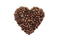 Coffee bean in heart shape isolated on white background Royalty Free Stock Photo