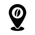 Coffee bean inside map pointer denoting icon of coffee shop location