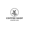 Coffee bean with leaf plant branch hipster minimal logo