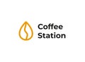 Coffee bean with liquid drop logo. Coffee station logotype Royalty Free Stock Photo