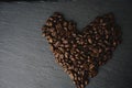 Coffee bean love shape on a slate. Royalty Free Stock Photo