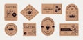Coffee Bean Package. Label, Stamp Or Sticker, Logo For Organic Cafe With Cup And Tree, Vintage Sign. Packaging With