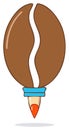 Coffee Bean Rocket Illustration Flying Upward with Blue and Orange Flames Royalty Free Stock Photo