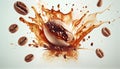 coffee bean splash background brown hot drink espresso roasted closeup aroma agriculture seed food caffeine mocha cappuccino Royalty Free Stock Photo