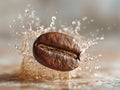 Coffee bean splashing into water with dynamic motion Royalty Free Stock Photo