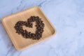 Coffee beans for valentine`s day as heart sign for love