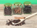 Coffee bean with view of the coffee jar and Heab Royalty Free Stock Photo