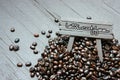 Coffee bean, wooden background, brown cafe bean