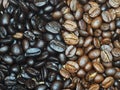 Coffee beand roasted and ground coffee bean background style