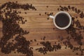 Coffee Beans with white cup and Zebrano wood