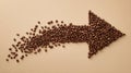 Coffee Beans Arranged in the Shape of an Arrow Pointing to the Right on a Smooth Surface Royalty Free Stock Photo