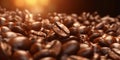 Coffee beans background. Close up of roasted coffee beans with AI generated. Royalty Free Stock Photo