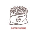 Coffee beans in bag vector line icon. Barista equipment linear logo. Royalty Free Stock Photo