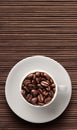 Coffee beans on bamboo floor