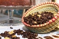 Coffee beans in basket Royalty Free Stock Photo