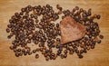 Coffee beans and biscuits on a table