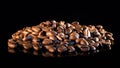 Coffee beans on a black mirror background close-up Royalty Free Stock Photo