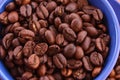 Coffee beans in blue cup isolated Royalty Free Stock Photo