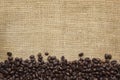 Coffee Beans Border over Burlap Royalty Free Stock Photo