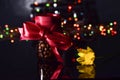 Coffee beans in a bottle with blury light background